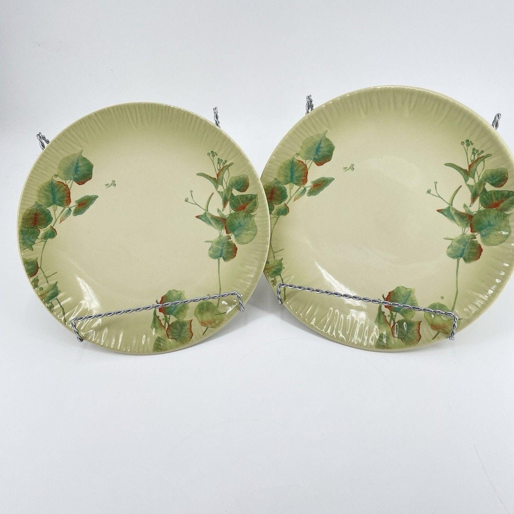 2 Pfaltzgraff Garden of Eden‎ 8 5/8" Salad Plates Green Leaf Luncheon Tea Party